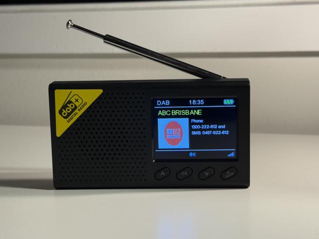 The DAB-PC1 tuned in to 612 ABC Radio Brisbane