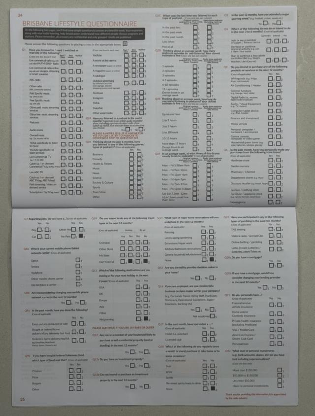 Lifestyle questionnaire
