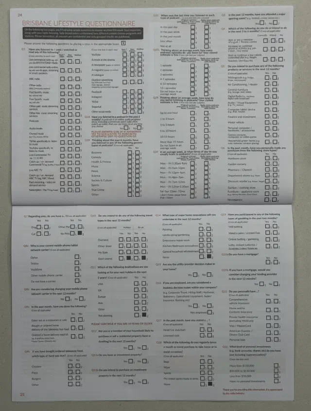 Lifestyle questionnaire