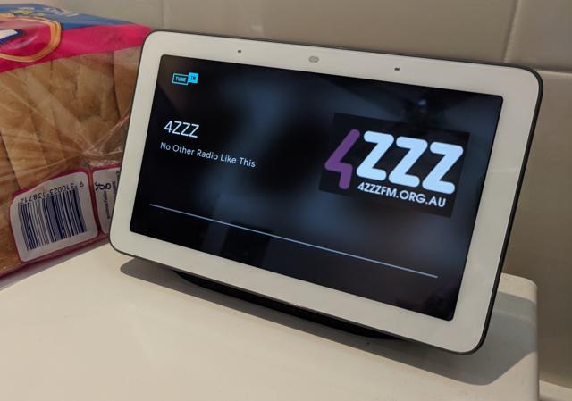 A Google speaker, playing 4ZZZ