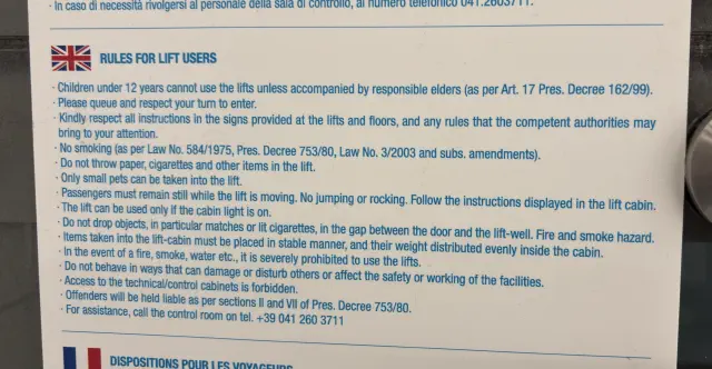Venice airport elevator rules