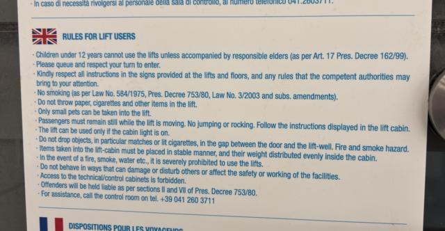 Venice airport elevator rules