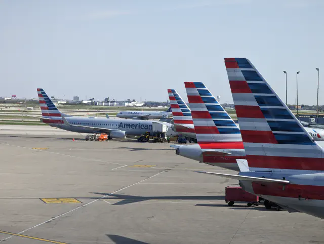 A cluster of American Airlines planes in LAX