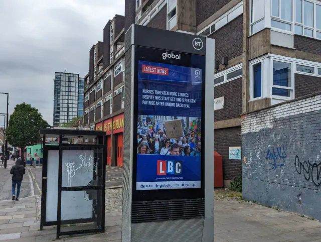 An LBC ad on a BT phonebox, from Global