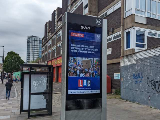 An LBC ad on a BT phonebox, from Global