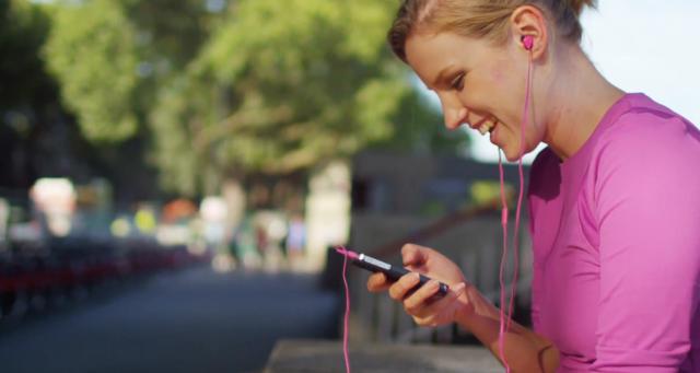 The pink lady with her pink headphones