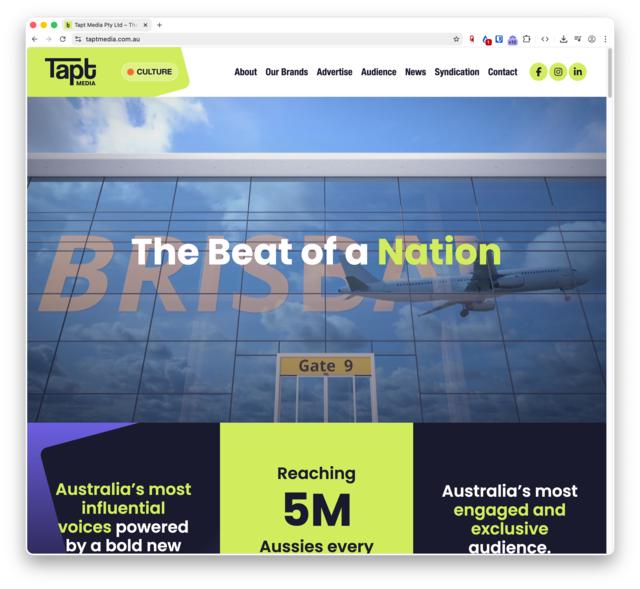 A screenshot of the Tapt Media website
