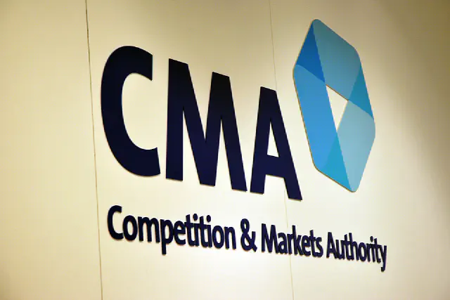 Competition and Markets Authority logo on a wall. Crown copyright.